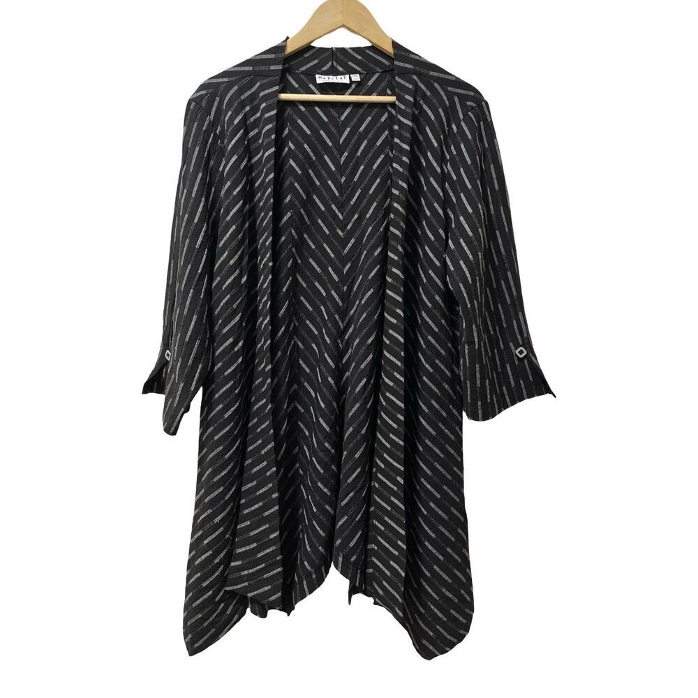 Habitat Womens Crepe Shark Bite Open Long Cardigan Size L Black Lagenlook Artsy